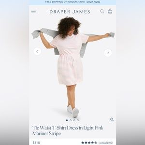 Draper James Tie Waist T Shirt Dress in Light Pink Mariner Stripe Size XS